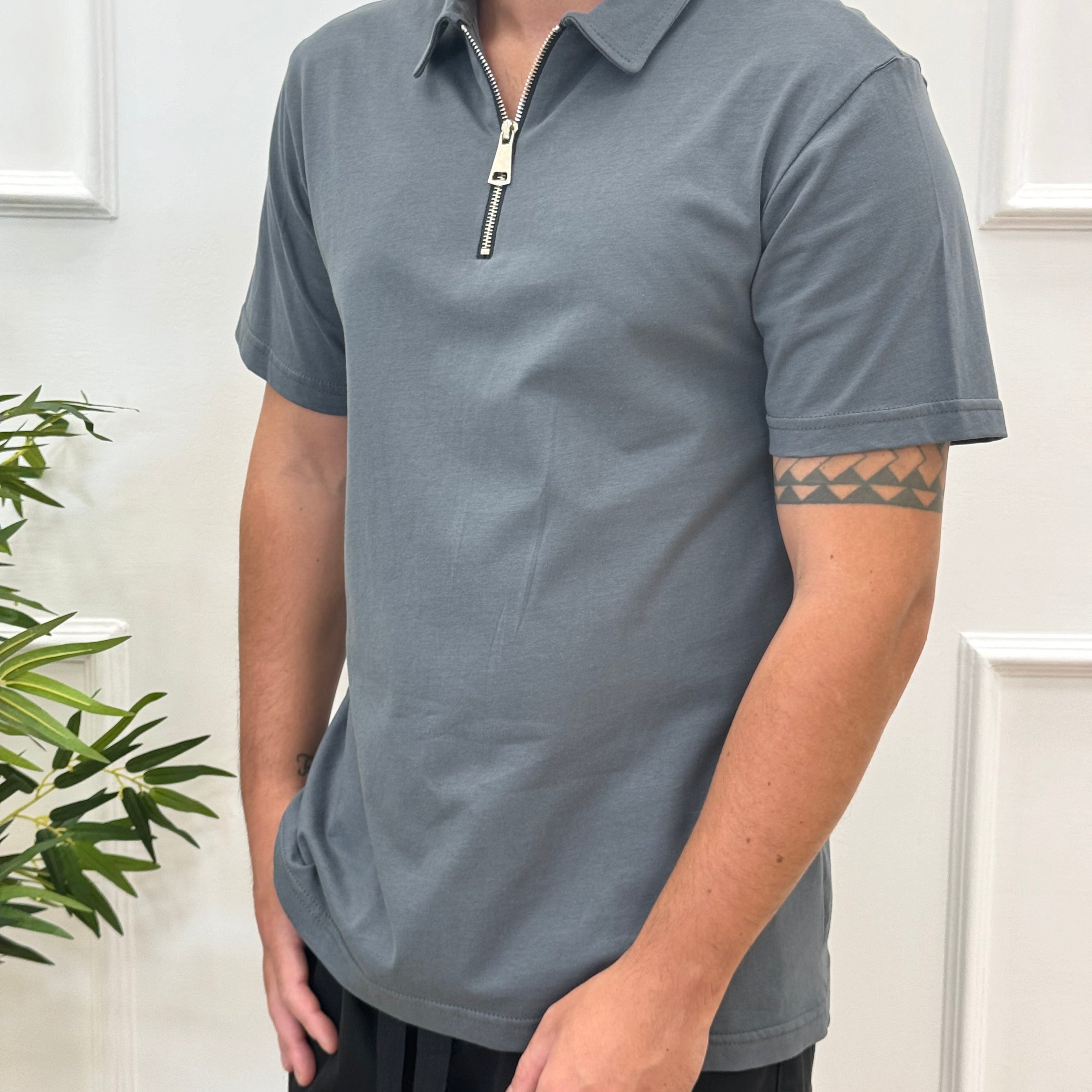 Polo zip cotone
